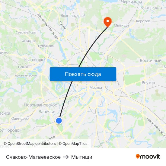 Очаково-Матвеевское to Мытищи map