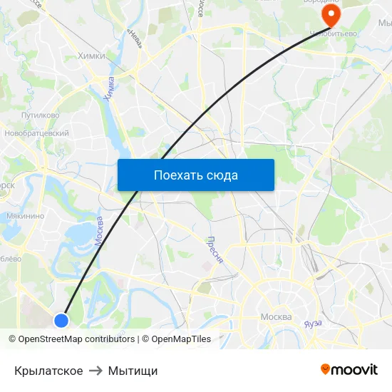 Крылатское to Мытищи map