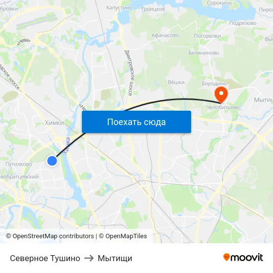 Северное Тушино to Мытищи map
