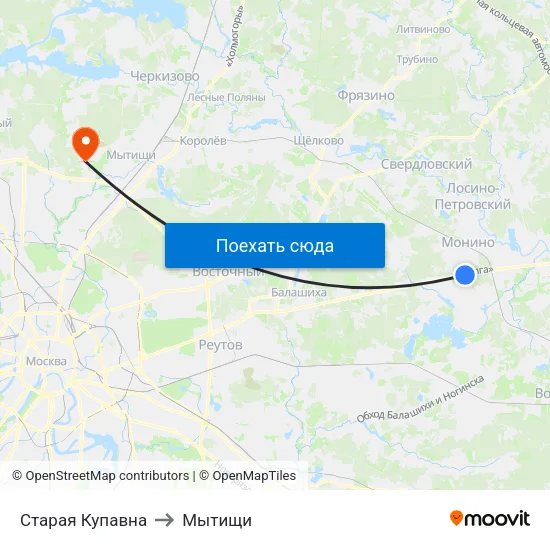 Старая Купавна to Мытищи map