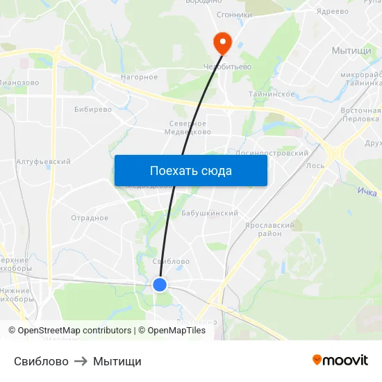 Свиблово to Мытищи map