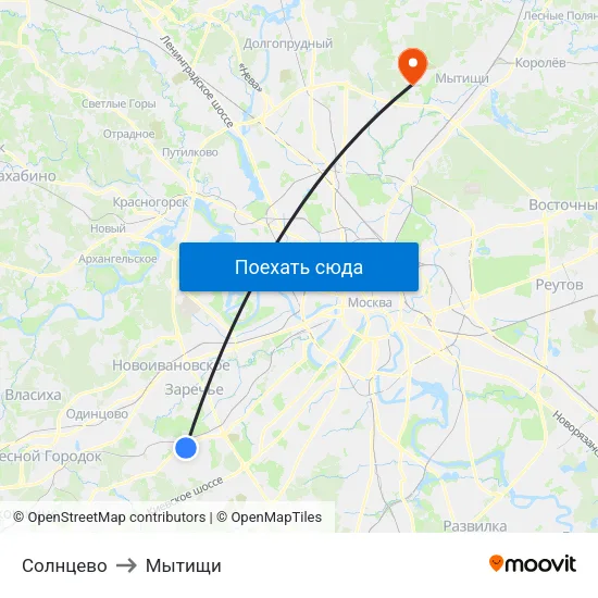 Солнцево to Мытищи map