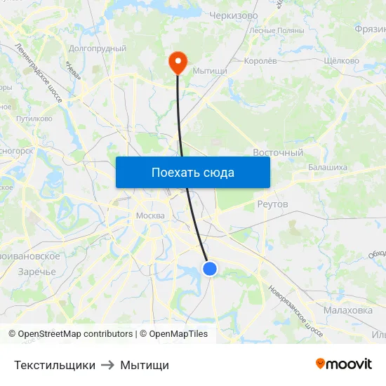 Текстильщики to Мытищи map