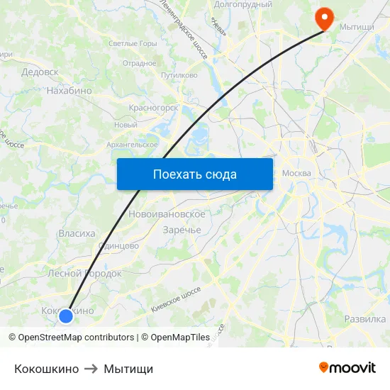 Кокошкино to Мытищи map