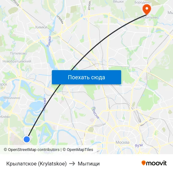 Крылатское (Krylatskoe) to Мытищи map