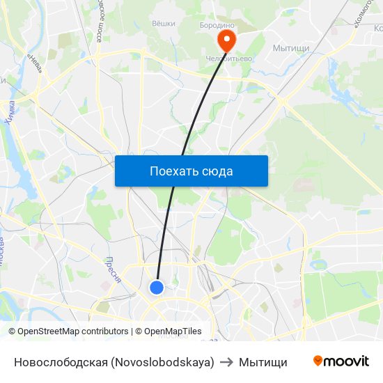 Новослободская (Novoslobodskaya) to Мытищи map