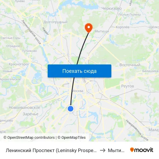 Ленинский Проспект (Leninsky Prospekt) to Мытищи map