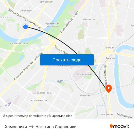Хамовники to Нагатино-Садовники map