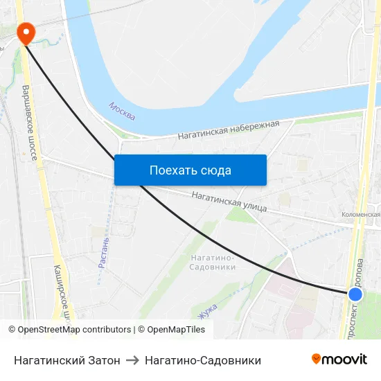 Нагатинский Затон to Нагатино-Садовники map