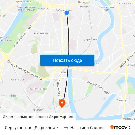 Серпуховская (Serpukhovskaya) to Нагатино-Садовники map