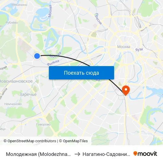Молодежная (Molodezhnaya) to Нагатино-Садовники map