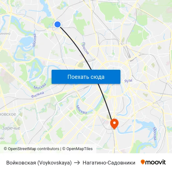 Войковская (Voykovskaya) to Нагатино-Садовники map