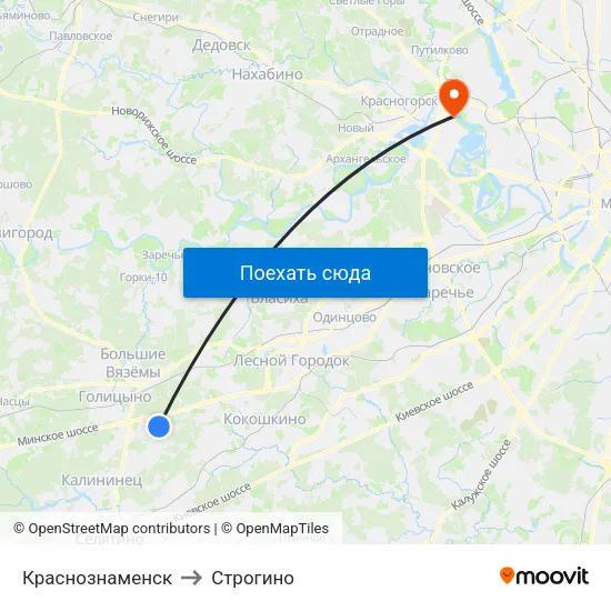 Краснознаменск to Строгино map