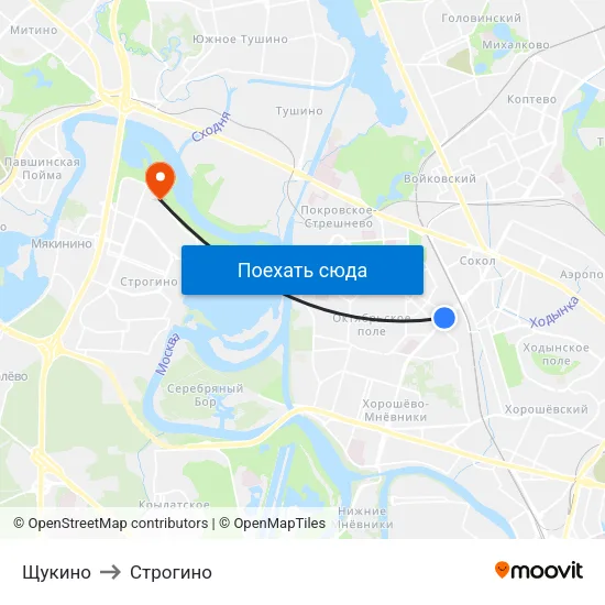 Щукино to Строгино map