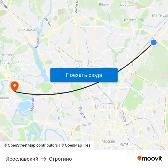 Ярославский to Строгино map