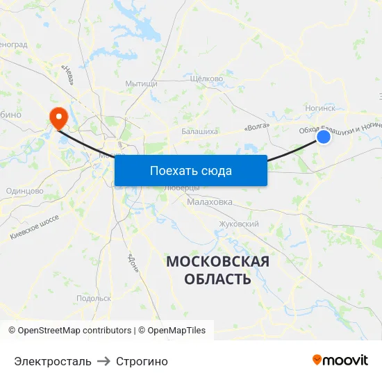 Электросталь to Строгино map