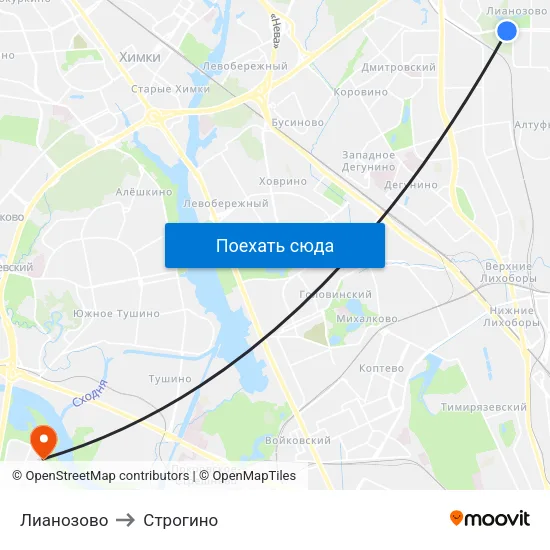 Лианозово to Строгино map