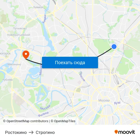 Ростокино to Строгино map