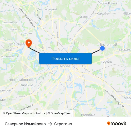Северное Измайлово to Строгино map