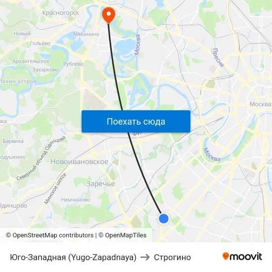 Юго-Западная (Yugo-Zapadnaya) to Строгино map