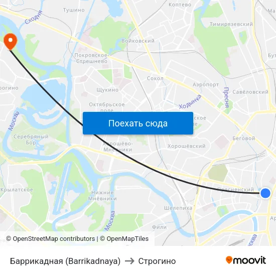Баррикадная (Barrikadnaya) to Строгино map
