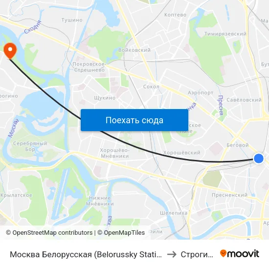 Москва Белорусская (Belorussky Station) to Строгино map
