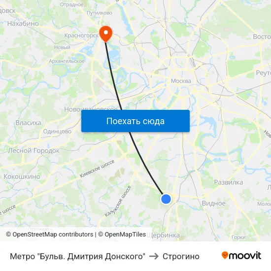 Метро "Бульв. Дмитрия Донского" to Строгино map
