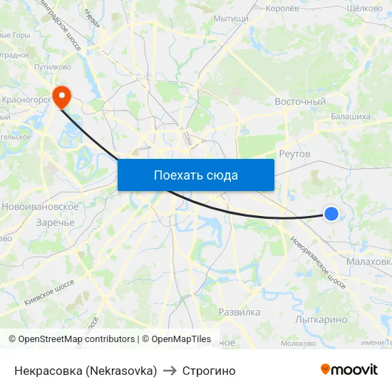 Некрасовка (Nekrasovka) to Строгино map