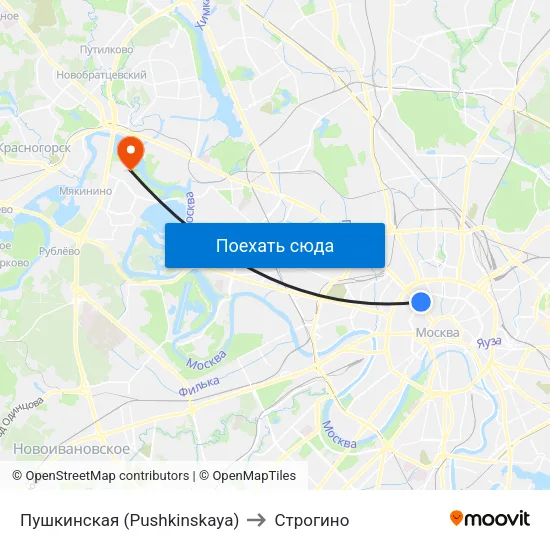Пушкинская (Pushkinskaya) to Строгино map