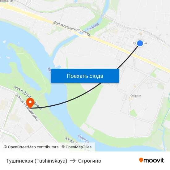 Тушинская (Tushinskaya) to Строгино map