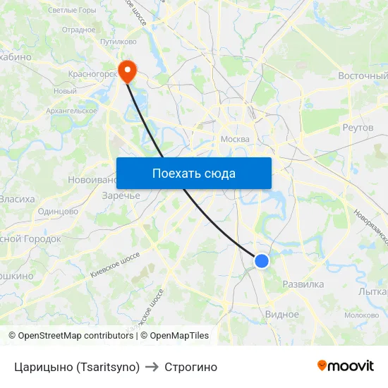Царицыно (Tsaritsyno) to Строгино map