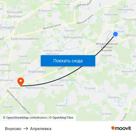 Внуково to Апрелевка map