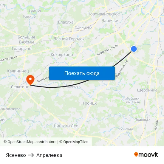 Ясенево to Апрелевка map