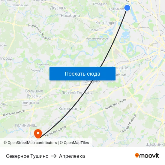 Северное Тушино to Апрелевка map