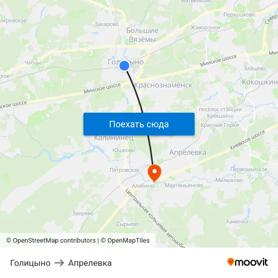 Голицыно to Апрелевка map