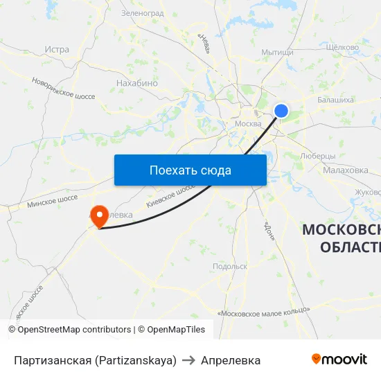 Партизанская (Partizanskaya) to Апрелевка map