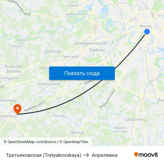 Третьяковская (Tretyakovskaya) to Апрелевка map