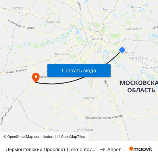 Лермонтовский Проспект (Lermontovsky Prospekt) to Апрелевка map