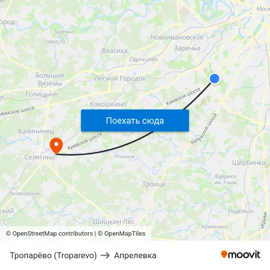 Тропарёво (Troparevo) to Апрелевка map