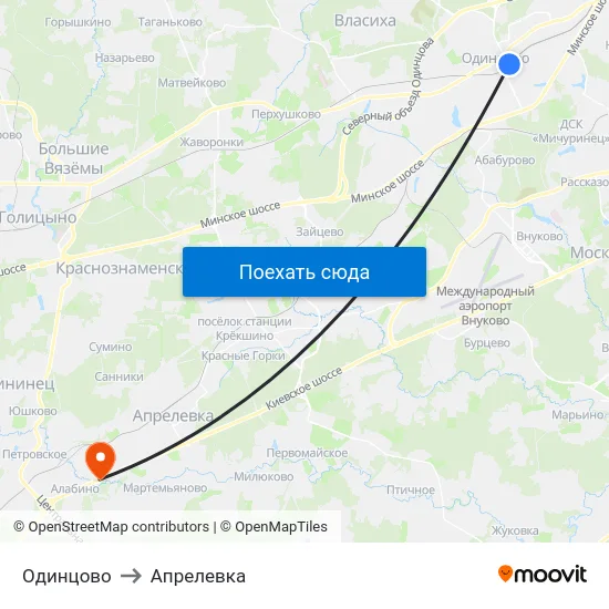 Одинцово to Апрелевка map
