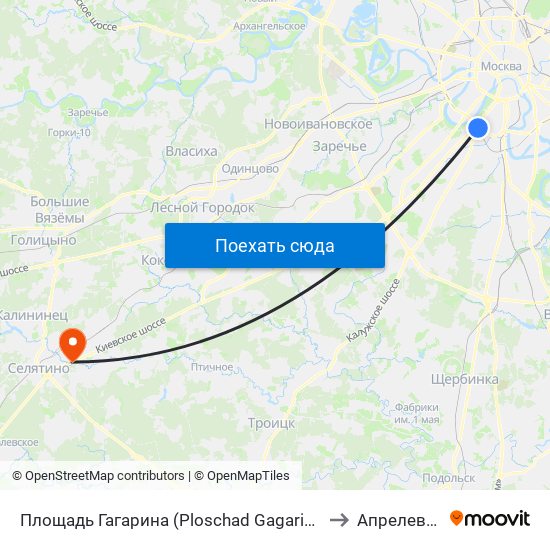 Площадь Гагарина (Ploschad Gagarina) to Апрелевка map