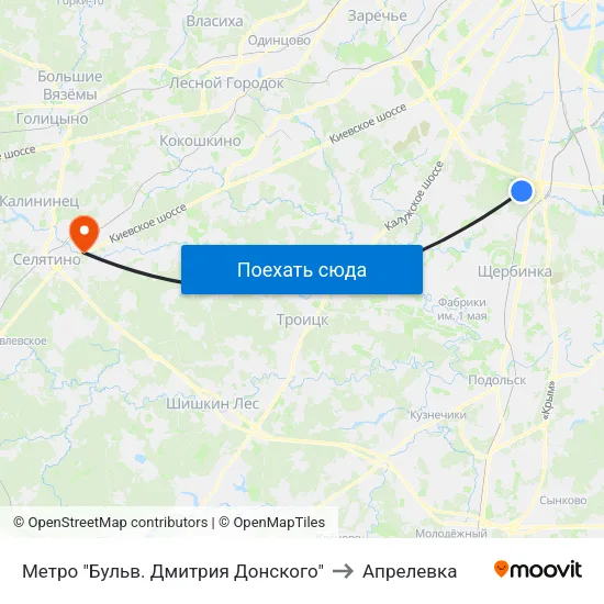 Метро "Бульв. Дмитрия Донского" to Апрелевка map
