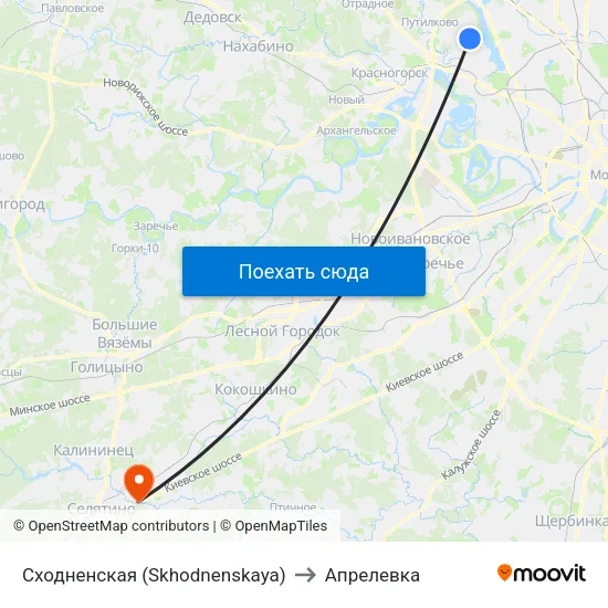 Сходненская (Skhodnenskaya) to Апрелевка map