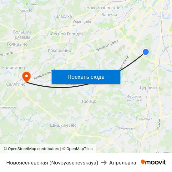 Новоясеневская (Novoyasenevskaya) to Апрелевка map