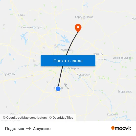 Подольск to Ашукино map