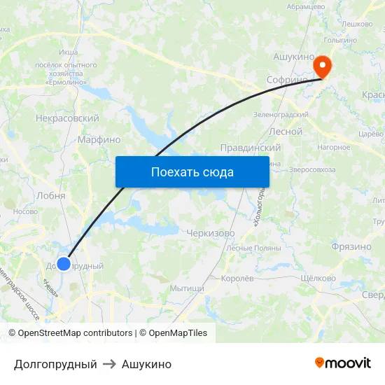Долгопрудный to Ашукино map