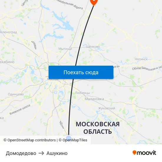 Домодедово to Ашукино map