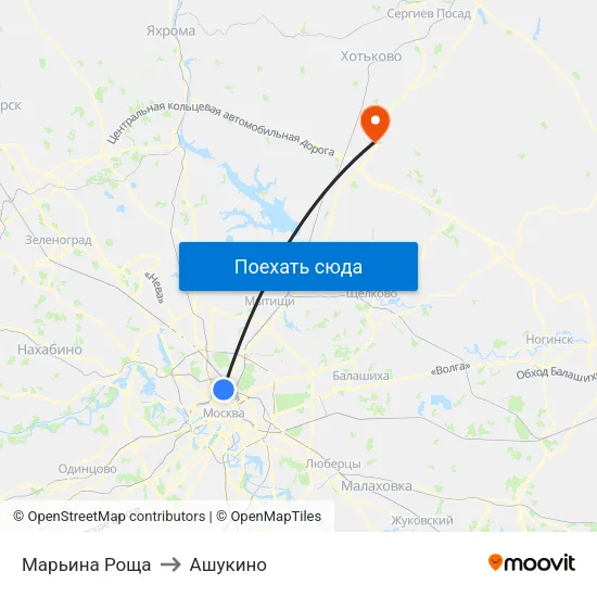 Марьина Роща to Ашукино map