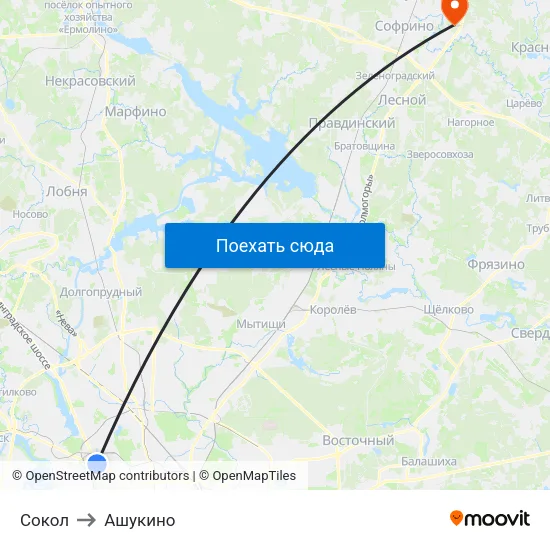 Сокол to Ашукино map