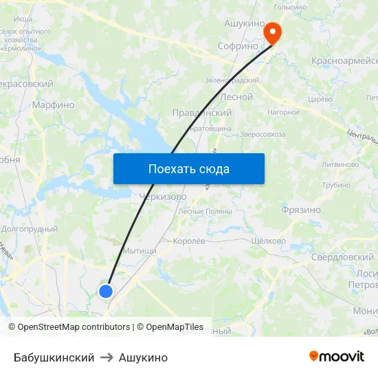Бабушкинский to Ашукино map